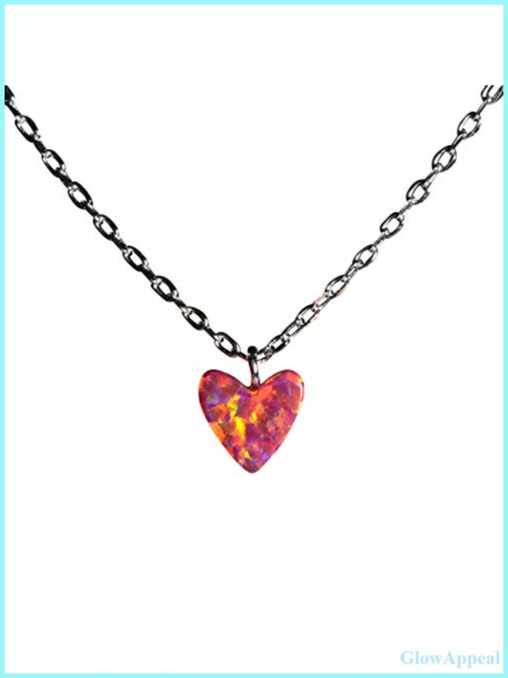 Synthetic Red Opal Heart Pendant Necklace 925 Sterling Silver Platinum Plated